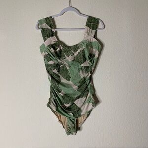 Albion Womens green leaf off the shoulder padded one piece swimsuit M